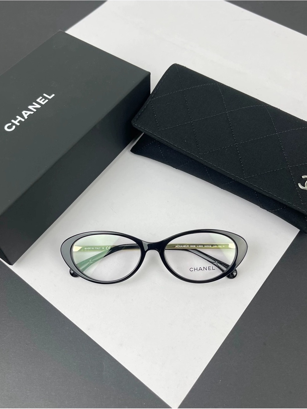 CHANEL CH3508 Chic Cat Eye Eyeglasses Black Gold CC Logo Brand New - Picture 2 of 9